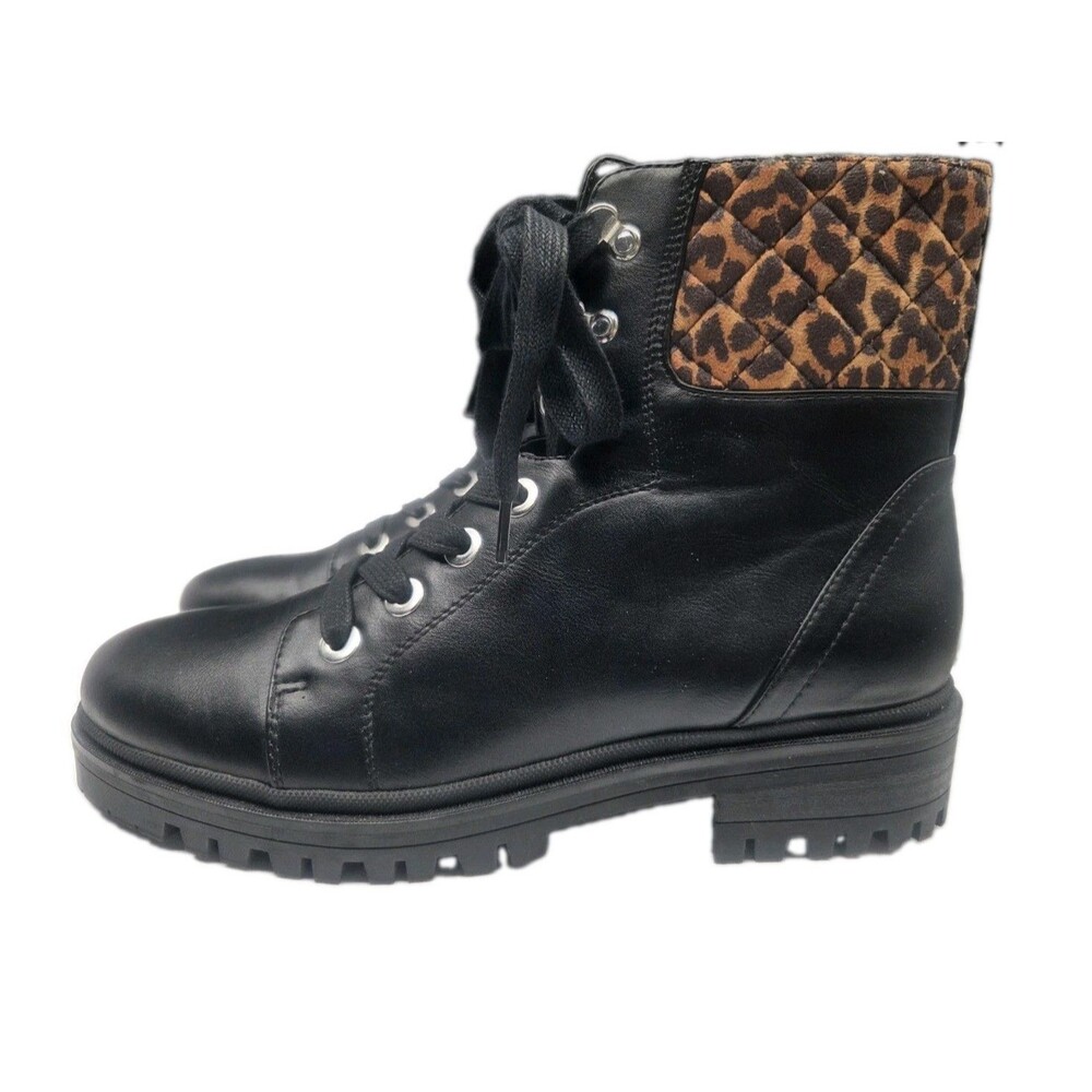 Nine West Wylie Boot Size 8 Black Lace Up Animal Print Accent - Picture 3 of 9